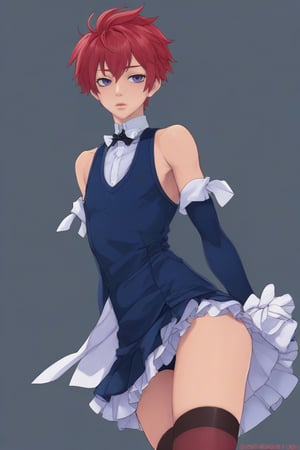 Best quality, masterpiece, ultra high res,

Short hair, wild hair,
No background,
Red dress, stocking, high_heels, 

,Male mature, androgynous, male face, flat_chest, otoko no ko, femboy, twink, trap, [[[toned]]],man,aesthetic portrait,looking at the viewer,1boy, crossdressing, 