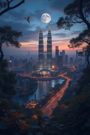 Witnessing the scenery in Malaysia at dusk is an unforgettable experience, especially in front of Kuala Lumpur City Center (KLCC) which has luxurious monuments such as the Petronas Twin Towers. The story begins with us being on top of a hill that gives us a wide view of the city center, while looking at the sky that is beginning to be colorful below. Ahead, standing there, are twin towers that light up above the deepening darkness, creating an imposing silhouette against the curving moon. Below us, the bustling city seemed like a painting decorated with starry lights. The Klang River flows calmly, as if drawing a thin white line in the painting, while the mosques formed along the banks of the river make the view even more beautiful. Then, a canary glides from a perennial tree, spreading its wings in the warm air, sending us into the magical moment it encounters.