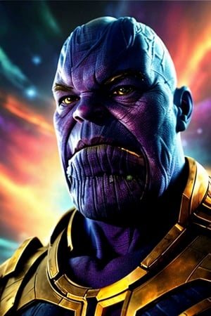 ((Thanos)) ((flying through outer space)) (with cool space armor, blue colors and glowing effects) (Science Fiction) ((MASTERPIECE)) (8K) (Ultra HD) (Super Sharp) (Ultra realistic) (physically Correct) (anatomically correct) (perfect shadows)