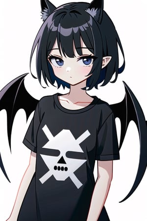 girls dead monster,wear a t-shirt, short hair,black hair , black eyes ,, devil ears , devil wings