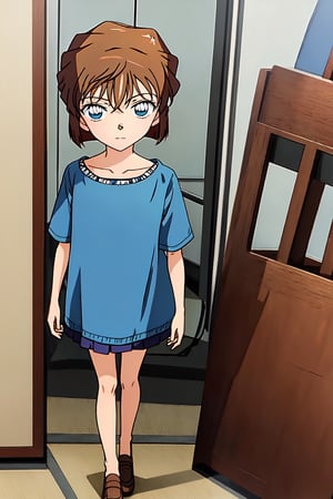 ran, 1girl, solo, short_hair, looking_at_viewer, blue_eyes, brown_hair, closed_mouth, standing, collarbone, 
