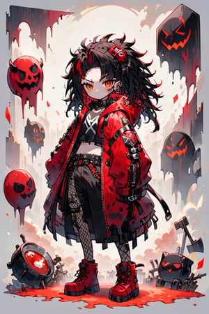 A punk rock version of Snow White, dressed in a rebellious fusion of avant-garde fashions.
(standing: 1.2), red cape with hood and ripped mesh details, adorned with punk-inspired patches and brooches. Septum earrings, more calls, tattered dreadlocks, more patches, dirty, torn, anti-union spiked leather jackets, hardcore punk style jackets, punk badges, combat boots tied to legs, Rebellin, Dal, Emo orange, ct- niji2,dal