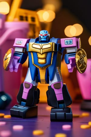 action pose toy as Thanos Hero Marvel by BearBrick. looking at the camera, pastel colors, glossy plastic, dark background, more detail 
,Gao Hunter