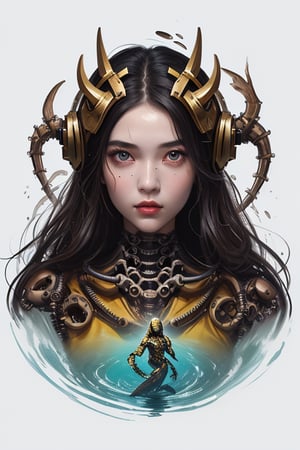 a girl, thunder yellow jacket, tight suit,Space helm of the 1960s,and the anime series ace, Fantastic Surrealism, Post-apocalyptic, Cute Illustration, Bio-Robotic Art, Fantasy Digital Painting, Fantasy Landscapes, Dragon with a futurastic underwater helm Fantasy, Art, Surrealism, Geomorphologie-Kunst, Fluid Art, Underwater Photography, Biomechanical Sculpture, Kemono, Beautiful Girl Turned to the Camera, White Background, 3D Vector Art, Greg Rutkowski,  Detailedface, Detailedeyes, 1 girl