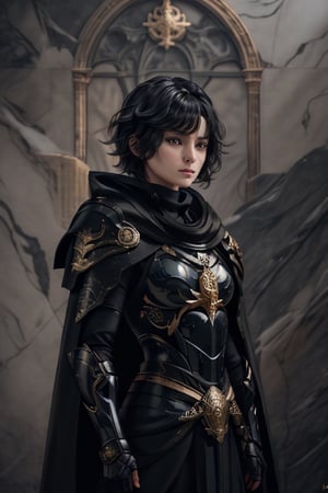 Male, strong, short black hair, dark armor, black cloak, High-definition, perfect face