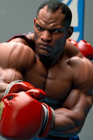 (best quality, masterpiece, ultra detailed:1.2), SFBalrog, boxing gloves, fighting pose, boxing arena 