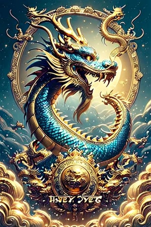 (Masterpiece, high quality:1.5), Vibrant, detailed, high-resolution, artistic, majestic, magnificent , elaborate detail, awe-inspiring, splendid, celebratory,

(Blue golden dragon:1.2), flying dragon in the sky, large, majestic, overwhelming presence, by Futu rEv oLab, historical, mythical, dynamic, visually striking, Exquisite face, golden text "Happy New Year 2024" at the top left