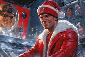 ((Terminator smiling with a Santa Claus hat, Alex Ross stile, Marvel comic cover illustration,))(Masterpiece, Best quality), (finely detailed eyes), (finely detailed eyes and detailed face), (Extremely detailed CG, Ultra detailed, Best shadow), Beautiful conceptual illustration, (illustration), (extremely fine and detailed), (Perfect details), (Depth of field)