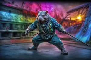 hdr photo of wombat in combat

artistic, colorful, magical realism