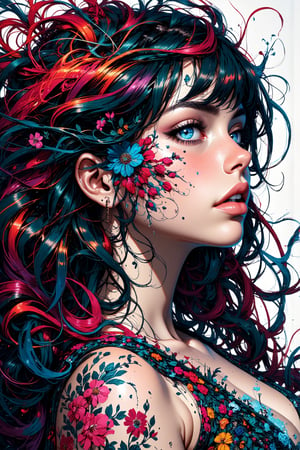  masterpiece, best quality, ultra detailed, intricate details, cute, girl, elegant, highly detailed, ultra detailed artistic photography, Colorful beautiful woman: Black ink flow: 8k resolution photorealistic masterpiece: by Aaron Horkey and Jeremy Mann: intricately detailed fluid gouache painting: by Jean Baptiste Mongue: calligraphy: acrylic: watercolor art, professional photography, natural lighting, volumetric lighting maximalist photoillustration: by marton bobzert: 8k resolution concept art intricately detailed, complex, elegant, expansive, fantastical,