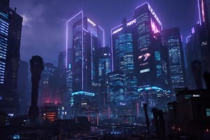 cyberpunk, vibrant, shadowrun, elven architecture, cyberpunk aesthetic, modern-fantasy city, apartment buildings, city life, rainstorm, lightning, 