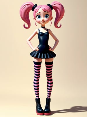 Minimalism, core_9, score_8_up, score_7_up, 1girl, pink hair, twintails, striped thighhighs, skindentation,, abstract, simple geometic shapes, hard edges, sleek contours, Minimalism, disney pixar style