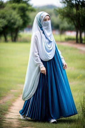 ​masterpiece, top-quality, 8K, absurderes, a beauty girl, outdoor, full body, (well dressed:1.5), wearing brown hijab, hijab, hair covered, long veil, foot covered, wear shoes, sport shoes, veil covered breasts, loose veil, long drees, long dress reached to the ground, loose veil, loose cloth、Easy Negative,Chinese Clothes,veil