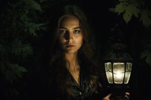 Capture the unsettling beauty of a young Victorian woman, holding a lamp, exploring a dense forest in the dim of night. As she walks along the moonlit path, (((her expression reflects concern and fear))). The rule of thirds guides the composition: in the left third, the woman, serene yet apprehensive, ((and in the right third, a malevolent shadow lurks behind her, stalking in the darkness)). This image evokes the duality between beauty and terror on a night filled with mystery, cute face,  long hair, Mesmerizing, depth of field, ( gorgeous:1.2), detailed face,  detailed nose,  (natural skin texture, hyperrealism, soft light, sharp), ((very detailed eyes)), pores in the skin, (acne:0.3),  Cannon EOS 5D Mark III, 85mm,DonMn1ghtm4reXL,HellAI,fire