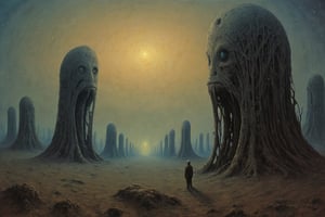 Sidereal space inhabited by strange beings, by Zdislaw Beksinski