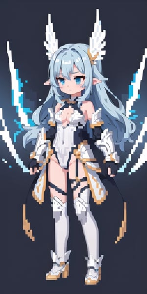 masterpiece,best_quality,,cleavage cutout,1girl,(long_hair),paladin,loli,white valkyrie,light-blue long hair,bare shoulder,highleg scale-armor,game character design reference ui,energy blade