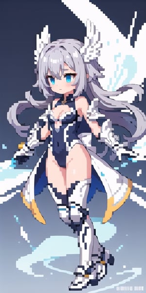 masterpiece,best_quality,(Seraph),,cleavage cutout,1girl,(long_hair),paladin,loli,white valkyrie,light-blue long hair,bare shoulder,leotard scale-armor,game character design reference ui,energy blade