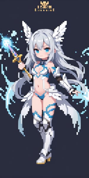 masterpiece,best_quality,,cleavage cutout,1girl,(long_hair),paladin,loli,white valkyrie,light-blue long hair,bare shoulder,highleg scale-armor,game character design reference ui,energy blade