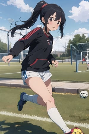  1girl,cute,(anime:1.3), black_hair,jogging, ,(soccer:1.5),
