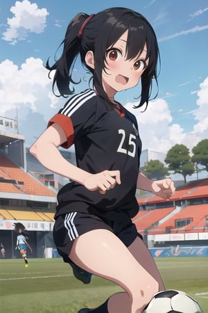  1girl,cute,(anime:1.3), black_hair,jogging, ,(soccer:1.5),
