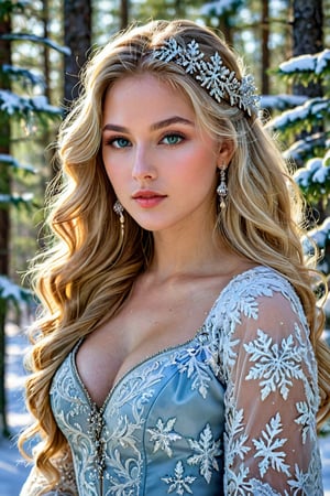 best quality, masterpiece,								
In the serene beauty of a snowy Norway forest, a girl with very long wavy blonde hair captures the essence of Rococo style with a contemporary twist. Adorned with lavish jewelry that mirrors the crystalline snowflakes around her, she wears the latest fashion trends that pay homage to Russia's rich heritage. The picturesque setting, a testament to Russia's natural splendor, serves as the perfect canvas for her striking appearance, blending timeless elegance with modern flair to create a breathtaking vision of beauty and grace.
ultra realistic illustration,siena natural ratio, by Ai Pic 3D,	16K, (HDR:1.4), high contrast, bokeh:1.2, lens flare,	Full length view,	Sketch of a beautiful girl, portrait by Charles Miano, pastel drawing, illustrative art, soft lighting, detailed, more Flowing rhythm, elegant, add soft blur with thin line, 