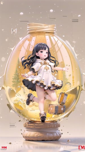 (Masterpiece, Superior） 
(Masterpiece, Superior, Superb, Official Art, Beautiful :1.2), A young girl, long black hair , white dress,em (typography),
(container, bottle), snowflake background ,
,SGBB
<em><u>phgls, in container,bottle,3dcharacter