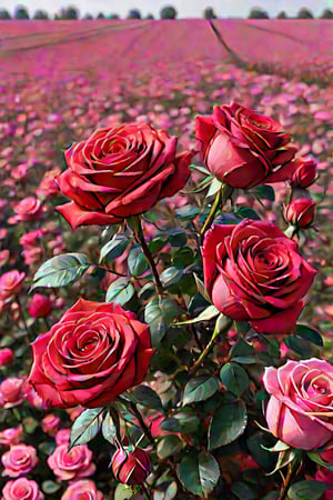 Red roses on a pink field