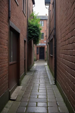 Masterpiece, Top Quality,  cinematic composition, sharp, details, hyper - detailed, hd, hdr, 4 k, 8k, detail XL,High, ((full shot 1:4)).
Generate an image of an alleyway.