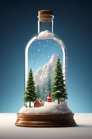 photorealistic, best quaity, 8k, high, 
Christmass tree and Santa in a bottle, falling_snow