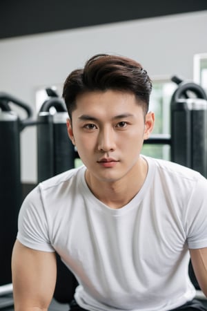 young asian man wear tshirt at the gym