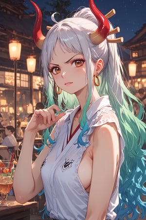 (((score_9))), score_8_up, score_7_up, score_6_up, score_5_up, score_4_up, source anime, masterpiece, best quality, very aesthetic, intricate details,

rating_questionable,, night, 1 girl, yamato, ahoge, aqua hair, brown eyes, curled horns, earrings, green hair, grey hair, hair ornament, hair stick, high ponytail, horns, long hair, multicolored hair, multicolored horns, oni, red horns, shimenawa, sidelocks, v-shaped eyebrows, very long hair,