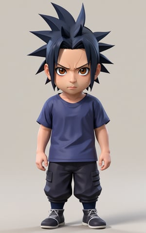 extreme charicature ,full body, sasuke, half body, big head,  hair detail, 
 simple background, 3d caricature style, 