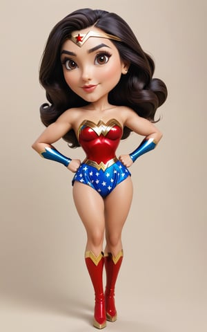 extreme charicature , 1girls, half body, sexy girl, wonder women, full body, 
 simple background, 3d caricature style, 