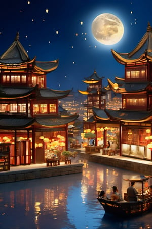 photorealistic, best quaity, 8k, high_resolution,

A midevil Chinese port town celebrating the Lantern festival at night, full moon with hundreds of  lanterns lighting up the sky, greg rutkowski,diorama