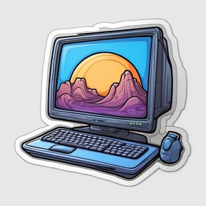 sticker, Computer with a digital painting on the screen, cartoon, contours