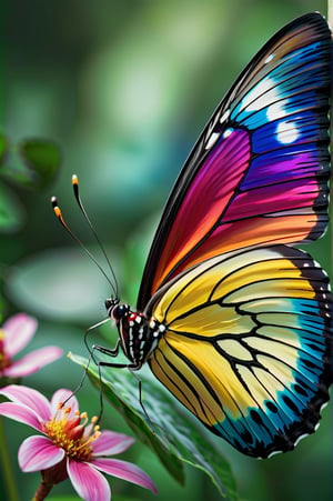 A lush, multicolored butterfly looking straight at the camera in a stunning close-up. Captured in stunning 8K resolution, this image is a hyper-realistic work of art that incorporates Miki Asai's macro photography technique. Every detail is meticulously highlighted, making this photograph a high-definition masterpiece. Composed by Greg Rutkowski, this image is making waves on ArtStation due to its studio quality, sharp focus, and intricate details that make it truly exceptional.