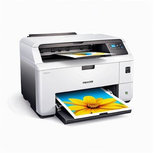 beautiful modern printer in cartoon style on a white background.