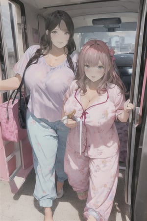 Sexy and beautiful girls are in pajamas and are heading to a sleepover party, they are all very cute and beautiful and look very sexy