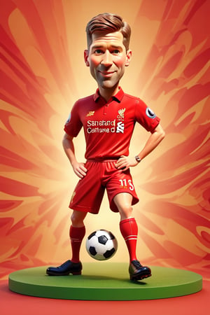 Caricature figure of Gerrard, head, legs, feet, wearing Liverpool football club uniform, tango abstract background, high-res,Wonder of Art and Beauty,3DMM,3d style,Enhanced All,Pure Beauty