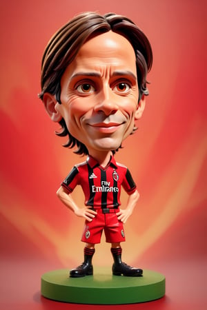 Caricature figure of Filippo Inzaghi , head, legs, feet, wearing AC-Milan football club uniform, NO. 9, tango abstract background, high-res,Wonder of Art and Beauty,3DMM,3d style,Enhanced All,Pure Beauty
