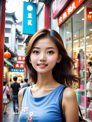 ((real photo)), a Taiwan beautiful girl window shopping, dynamic angle, depth of field, detail XL,