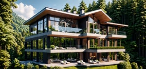 Luxurious villa in the forest, floor-to-ceiling windows, fashionable style,
Masterpiece, perfect quality, ultra high definition, 8k, exquisite details,horizontal