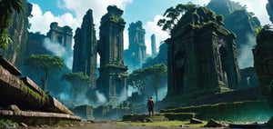 Post-apocalyptic city ruins, ancient ruins, giant statue ruins, architectural ruins, abandoned cities, magnificent scenery, mysterious civilizations, megalithic buildings, magical colors,

(Masterpiece), ((, Illustration Style,)) Still Film, ((Photorealistic: 1.2)), Cinematic Lighting, Perfect Composition, Super Detailed, Full Body, Masterpiece, (Best Quality: 1.3), Reflections, Extremely Detailed cg unity 8k wallpaper, detailed background, masterpiece, best quality, (masterpiece), (best quality: 1.4), (ultra high resolution: 1.2), (hyperrealistic: 1.4), (realistic: 1.2), most Best quality, high image quality, high resolution, ultra-realistic image quality, 8k, real rainforest, epic movie style,