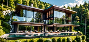 Luxurious villa in the forest, floor-to-ceiling windows, fashionable style,
Masterpiece, perfect quality, ultra high definition, 8k, exquisite details,