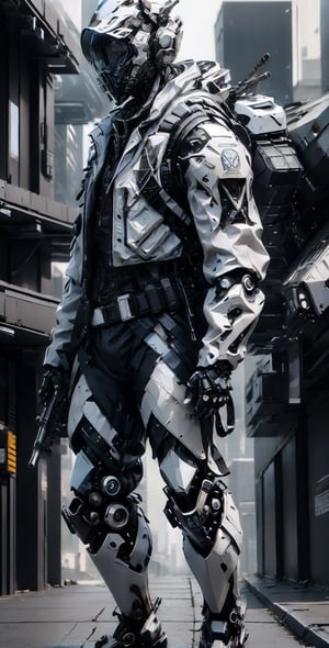  (far shot), (Helmet on a face, :1.3), (realistic: 1.3), masterpiece, best quality, fullbody, ,, wearing black techwear jacket and trousers with buckle and tape, (()), carrying a big backpack, posing for a picture, (), long legs,  ,urban techwear,tactical vest, tactical belt, rifle, pistol,futuristic city background,tactical helmet,,clothes black and white,,tactical armor,,,Warrior, soldier, special forces, future armored vehicle, future high-tech sports car

Masterpiece, futuristic technology, hi-tech futuristic style armor, hi-tech futuristic helmet gas mask, full body portrait, futuristic city background, ultra high definition quality,,,,skyscraper roof
,non-humanoid robot

