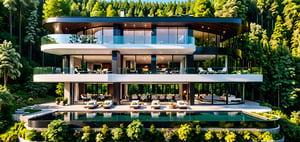 Luxurious villa in the forest, floor-to-ceiling windows, fashionable style,
Masterpiece, perfect quality, ultra high definition, 8k, exquisite details,