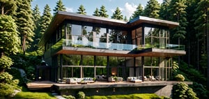 Luxurious villa in the forest, floor-to-ceiling windows, fashionable style,
Masterpiece, perfect quality, ultra high definition, 8k, exquisite details,horizontal