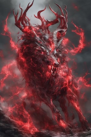 Wendigo, elk anthro, (skinless, gore, decayed:1.5), portrait photo made of flesh, skeleton face, sharp horns, veins, muscles, (transparent skin:1.5), nightmare creature, dangerous mutant, intricate and tall details, doom, human skulls on the ground, deep red eyes,full body,anthro,photo,monster,DonMD3m0nV31nsXL