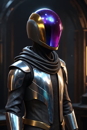 ParallelObserver, (colorgalaxy reflected on a reflexive helmet), metalic rim detailed helmet, 1boy, (leather long coat), scarf, [Renaissance themed], fantasy, front-view, detailed, 3d render, unreal engine, colorgalaxy,disney pixar style