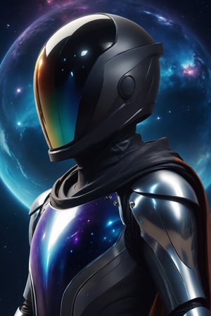 ParallelObserver, (colorgalaxy reflected on a reflexive helmet), metalic rim detailed helmet, 1boy, (leather long coat), scarf, [Renaissance themed], fantasy, front-view, upperbody, detailed, 3d render, unreal engine, colorgalaxy,disney pixar style, 